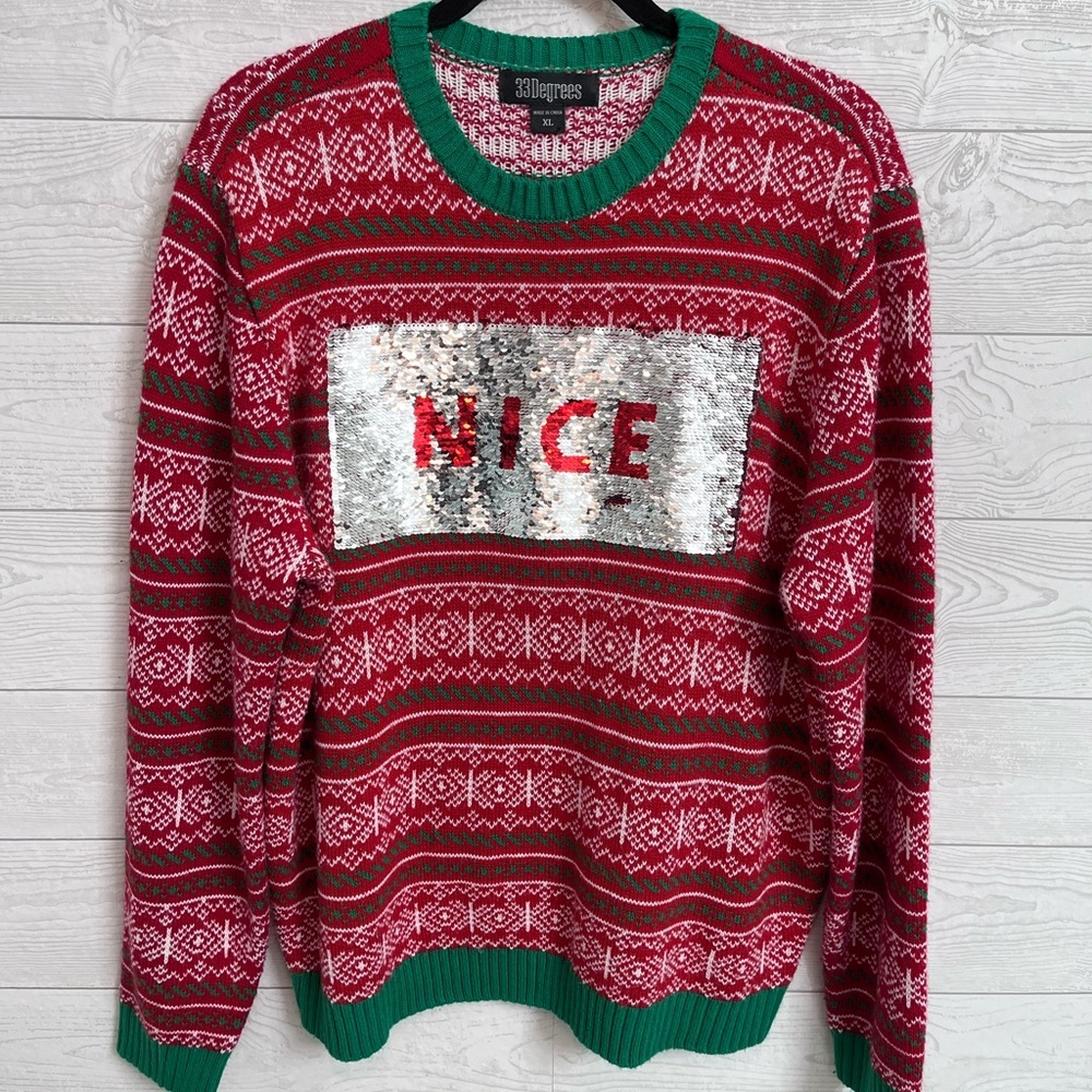 Degrees Women’s Red & Green Christmas Sweater. Size XL